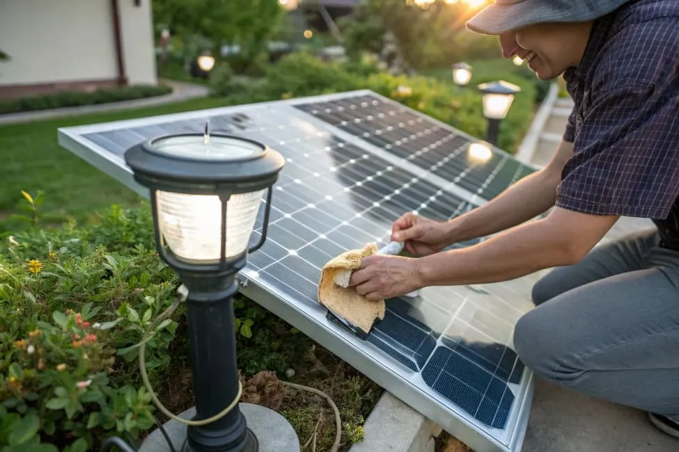Clean outdoor solar lights panels monthly